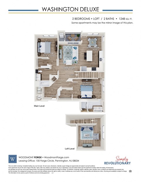 Floor plan for 2 beds, 2 baths, 1248 sqft